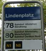 (256'282) - ZVV-Haltestellenschild - Z�rich, Lindenplatz - am 21.