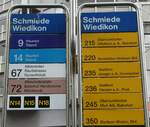 (257'210) - ZVV/PostAuto-Haltestellenschilder - Z�rich, Schmiede Wiedikon - am 24.