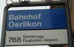 (134'873) - ZVV-Haltestellenschild - Z�rich-Oerlikon, Bahnhof - am 10.